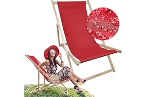 ‎ALLBAGS AllBags® liegestuhl Holz klappbar klappliegestuhl sonnenstuhl strandstuhl Balkon gartenliegestuhl (Rot)