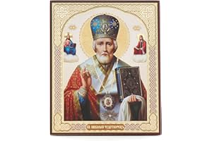 NKlaus Sankt Nikolaus von Myra Holz Ikone 10x12cm christlich orthodox, Segen 13913