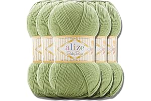 Hobby YARN Alize Baby Best Batik 5 x 100 g Laine à tricoter Anti-Pilling Turkish Baby Wool Bebe Fil de laine uni Fil à tricoter Fil à tricoter à la main Crochet Cotton Soft (Vert 485)