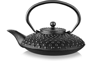 Velaze Tetera de hierro fundido, tetera japonesa de hierro fundido con infusor de acero inoxidable, hierro fundido duradero con un interior totalmente esmaltado, hermoso diseño martillado, 780 ml