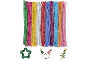 KINGLAKE 200 Pièces Cure Pipes Couleur, Glitter Cure-Pipe 30CM, Fil Chenille Loisirs Creatifs pour Bricolage, Décoration, Noël