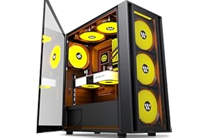 KEDIERS Case PC - 6 ventole PWM preinstallate, custodia da gioco ATX Mid Tower Case per computer a rete con aperture laterali in vetro temperato, H05, nero