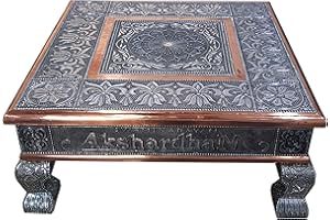 AASh 15"x15" Swaminarayan Akshardham Oxidised Copper Bajot Low Table Bajath Chowkie Coffee Wedding Puja Camping Table