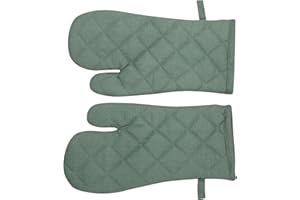 Penguin Home® Cotton Heat Resistant Kitchen Oven Gloves, Mitts for Cooking, Baking - Stylish Design & Colour - 1Pair - Machine Washable - Sage