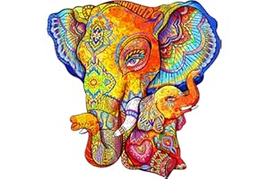Elephant Puzzles en Bois 240pcs, KAAYEE Puzzle en Bois de Forme Animale pour Adultes, Pièces de Puzzle en Bois de Forme Unique Colorée, Elephant Puzzle Maternal Love (L'éléphant, L)