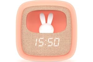 MOB – MOBILITY ON BOARD Billy Clock Budzik i lampka nocna dla dzieci, wzór królika, przednia strona - plastikowa rama Soft Touch - programowanie daty, czasu i 3 alarmy (różowy)