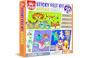 KRAFUN Beginner My First Sticky Felt Kit Animal for Kids Art & Craft, incluye 20 proyectos para máscaras, muñecas, llaveros y amuletos, instrucciones y fieltro para aprender habilidades de bricolaje