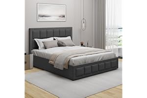 Blisswood Ottoman Bed, Upholstered Bed Frame, Ottoman Bed With Storage Gas Lift End Opening Wooden Slats Single Double Bed Frame With Storage (Linnen Dark Grey, Double)
