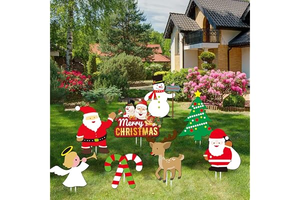 Sayala 8pcs Signes de Jardin de Noël avec des enjeux pour Les décorations de Jardin de Vacances Pelouse - Décorations de Vacances de Noël en Plein air