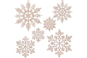 ‎SEA TEAM Sea Team Weihnachtsbaumschmuck aus Kunststoff, glitzernd, Schneeflocken, 2, 3, 4 Zoll, 36 Stück, Champagner