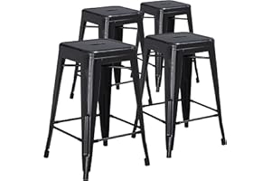 Flash Furniture Muebles Flash Paquete de 4 taburetes de Altura de 24 Pulgadas de Alto sin Respaldo de Metal Envejecido para Interiores y Exteriores, Plástico, Hierro, Black, 4 Unidades
