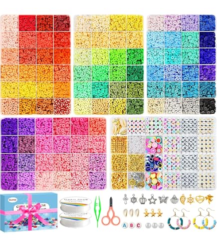 PATIKIL Clay Perlen Set – 3500 Stück, 6 Mm Rund & Flach, In Rosa, Grün, Gelb, Für DIY-Schmuck (10 Stränge)