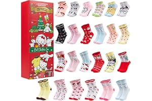 Hello Kitty Sanrio Socks Advent Calendar 2025 Girls Teens Women Size 1-6.5, 24 Pcs Christmas Countdown, Kuromi Cinnamoroll Pompompurin, Gifts for Her
