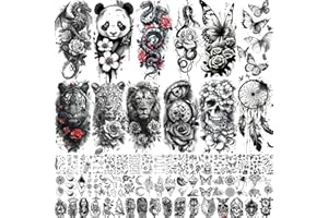 COKTAK 66 Sheets Snake Rose Flower Temporary Tattoos For Women Girls, Dragon Panda Florals Realistic Tattoo Sticker Dreamcatcher Floral, 3D Skull Temp Butterfly Fake Tattoos For Adults Lion Tiger Leopard