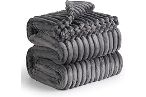 BEDSURE Przytulny koc polarowy, miękki, ciepły, gruby, sztruksowy, przytulny koc na sofę XXL, duży, ciemnoszary, 240 x 220 cm