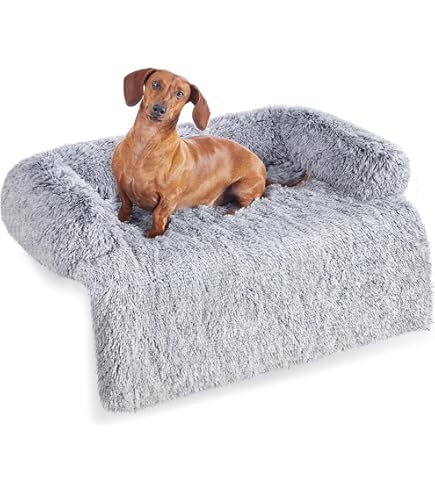 Danchen Pluche kalmerend hondenbed luxe hondenmat sofa bont kattenbank huisdierbank meubelbeschermer met antislip bodem, wasbaar zacht en warm hondenkussen, 2XL-115 x 95 x 15 cm, donkergrijs