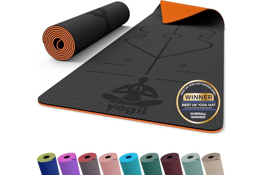 Yogii Yoga Mat - Non-Slip 6mm Thick TPE & Travel-friendly Yoga Mat - Perfect for Home & Gym Exercise Fitness & Pilates - With Laser Alignment Guides for Men & Women
