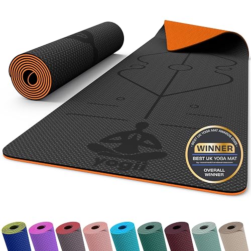 Yogii Yoga Mat - Non-Slip 6mm Thick TPE & Travel-friendly Yoga Mat - Perfect for Home & Gym Exercise Fitness & Pilates - With Laser Alignment Guides for Men & Women
