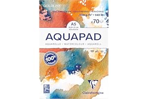 Clairefontaine 975720C – Blok klejony Goldline Aquapad – 70 arkuszy papieru akwarelowego biały, średnioziarnisty – A5 (14,8 x 21 cm), 300 g