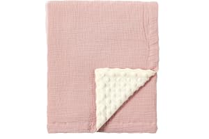 CREVENT 76x102cm Organic Muslin Cotton Baby Blanket for Newborns, Soft Mink Backing, Essential for Baby Shower Birthday - Pink