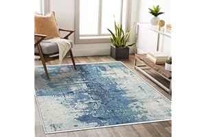 ASIinnsy Area Rugs Blue Abstract Rug Non-Slip Modern Rugs Living Room Large Grey Rug Short Pile Soft Carpet Rugs for Bedroom Home Decor (Ink Blue, 120 x 160 cm)