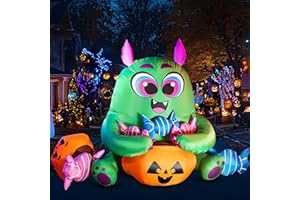 Joiedomi 5 FT Long Halloween Inflatable Monster Candy with Pumpkin Inflatable Yard Decoration with Build-in LEDs Blow Up Inflatables for Halloween Party Indoor, Outdoor, Yard, Garden, Lawn Decorations