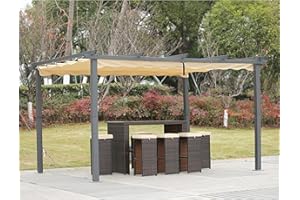 Angel Living Pergola Pavillon Gartenpavillon aus Aluminium in anthrazit, Dachrohre aus Stahl, Verstellbares Dach aus Polyester (3x4m, Beige)