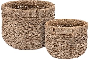 Decorasian - Cesto portaoggetti, rotondo, intrecciato, sostenibile, in crine vegetale