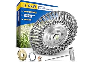 S&R Testina Spazzola Decespugliatore, Spazzola Acciaio Erbacce Disco Tosaerba Spazzola per Erba Prato in Acciaio 200mm Foro 25,4 mm.