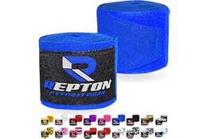 REPTON FITNESS GEARS Boxing Hand Wraps for Men- Cotton Hand Gloves with Hook & Loop Strap & Thumb Loop -Elasticated Bandages Wrist Support tape -Great for MMA, Muay Thai, Kickboxing- Unisex Adult Pair
