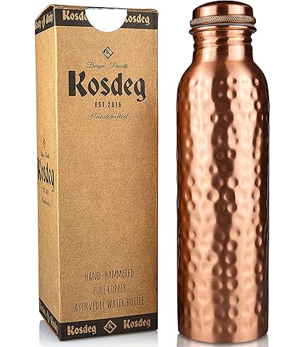 Kosdeg Koperen waterfles, 0,5 liter, modern vintage design, een ayurvedische koperen houder, drink meer water, verminder je suikerverbruik en geniet direct van de gezondheidsvoordelen