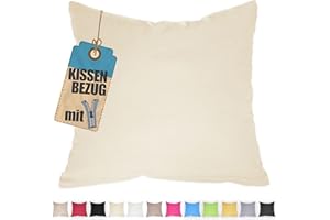 QOOLTEX Kissenbezug 35x35 cm Creme mit verdecktem Reißverschluss - Baumwolle Kissenhülle Uni, Waschbar, Atmungsaktiv Mischgewebe Kopfkissenbezug (85% BW - 15% Poly)