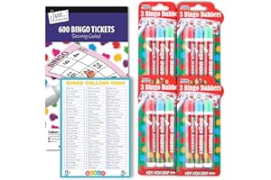 Lexellas World Bingo Game Night Set Bundle with 4 Packs Quick Dry Colourful Dabbers, 600 Bingo Tickets and Calling Card for Family Games and Parties