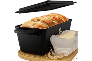 KAISERTAL Cast Iron Bread Baking Mould with Lid and Proofing Basket 28 cm - Robust Cast Iron Pot Bread Baking - Ideal as a Bread Mould, Bread Pot, Loaf Tin Bread and Bread Baking Moulds - Includes