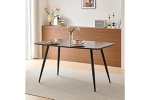 Weegstok Dining Table 140cm Dark Walnut MDF Kitchen Table with Round Metal Legs, Modern Wooden Rectangular Dinner desk for 4-6 Person Dining Room, Restaurant, Apartments