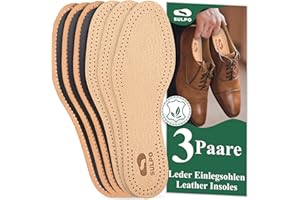 ‎SULPO SULPO 3 Paar Echtleder Einlegesohlen, Premium Leder Aktivkohle Einlagen, Geruchsabsorber Anti - Schweiß Einlagen, atmungsaktiv