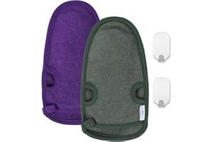 Belmalia 2x Guanti Peeling in Bambù | Guanti Lavaggio Esfoliante, Rimozione della pelle morta per il Corpo | Spugna per Bagno e Doccia | Guanti per Scrubber con 2 Ganci in Metallo | Viola + Verde