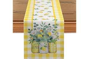 LOMOHOO Summer Table Runner 72 Inch Yellow Lemon Table Runners Farmhouse Rustic Holiday Runners Kitchen Dining Table Decoration for Indoor Outdoor Dinner Party Décor