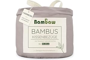Bambaw Bambus Kissenbezug 40x80 cm, 2-er Pack, Bettwäsche kühlend Sommer, nachhaltige Bambus Bettwäsche, antibakterieller Kissenbezug Allergiker, haarfreundliche Kopfkissenbezug kühlend (Grau)