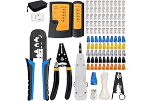 MAYLINE-TECH MAYLINE RJ45 Crimp Tool Kit Cat5 Cat5e Cat6 Crimper Network Wire Crimping Tool with 50pcs Connectors&Covers, Ethernet LAN Cable Tester Wire Punch Down Stripper Cutter(Blue)