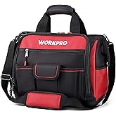 WORKPRO Tool Bag 42 x 25 x 34 cm, Water Resistant Rigid Back | Maximum load of 18-30 kg, rigid water resistant base, adjustab