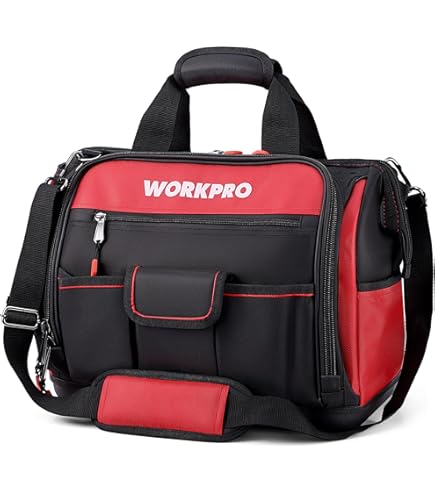 Sac à Outils 28L Fond Renforcé Bandoulière Réglable 10 Compartiments Int Plus 10