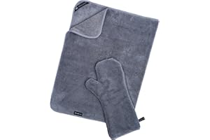 CANICOAT® Hundehandtuch Seccare mit Handschuh im Set, Oeko-TEX® Zertifiziert, saugstark & schnell trocknendes Microfaser. (S/M, Grau)