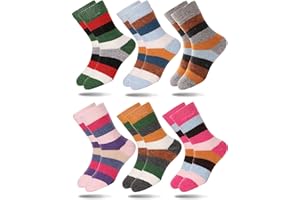 Sandsuced 6 Paires Chaussettes Chaudes Enfant en Laine Mérinos,Chaussettes épaisses Hiver Thermique pour Garçon Fille 22-34