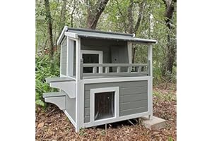 Aivituvin Outdoor Feral Cat House drewniany schronisko Kitty Shelter with Large Balcony, Escape Door, wodoodporny