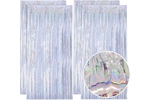 THBOXES 4Pcs 3.2ft x 6.5ft Silver Tinsel Curtains, Foil Fringe Curtain Streamers Backdrop Party Decoration for Wedding Graduation Birthday Christmas Holiday Party Decoration