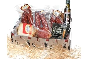 MONTE LUEÑO MONTELUEÑO | Cesta Gourmet - Surtido de embutidos naturales con Salchichón, Chorizo, Lomo, Queso, Aceite de Oliva Virgen Extra, Picos. Ideal para picoteo, regalo, cesta navidad (Gourmet)