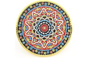ART ESCUDELLERS Plato Pared Modelo 8009, Plato Decorativo de cerámica para Colgar Pintado a Mano con la técnica Cuerda Seca Oro DE Ley 24 K (Quilates). 21cm de diámetro.