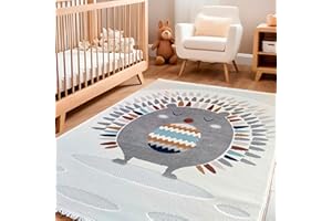 RUGURA Alfombra Infantil Habitación Niña Niño Dormitorio Animales Nubes Estrellas Arcoiris 120x170cm Gris Azul Turquesa Crema Blanco