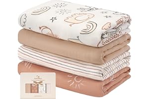 Yoofoss Paquete de 4 Mantas Envolventes de Muselina para Bebé Bambú Algodón 120x120 cm Arrullo Swaddle Mantitas Baño de Envolver para Recién Nacido Niña Niño